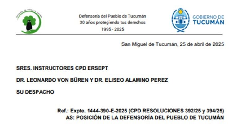 Presentación de la Defensoría ante el ERSEPT